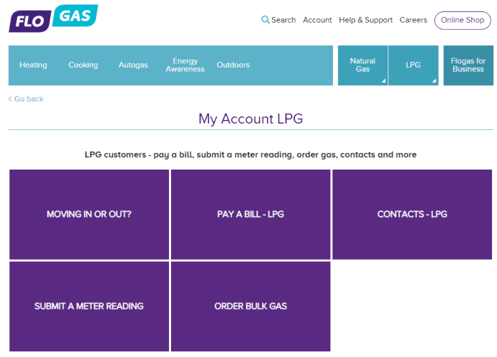 A screenshot of the Flogas My Account LPG