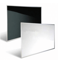 Two infrared heating panels, one black and one white